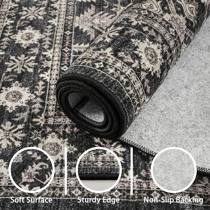 Grey Hallway Runner Rug 2x8 for Kitchen Bathroom | Non Slip;Machine Washable; - Image 4