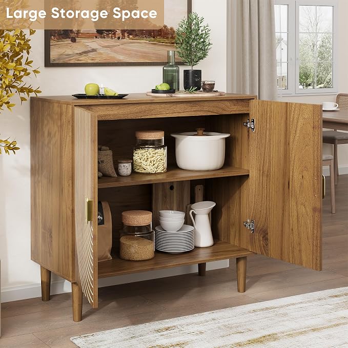 Smuxee Walnut Sideboard Cabinet, Freestanding Buffet Cabinet - Image 7