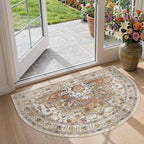 Madane Washable Half Circle Round Rug 2x3 Small Moon Rugs, Turmeric/Grey | by Madane