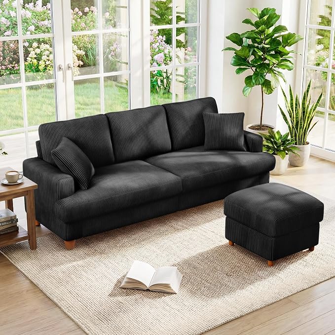 87" L shape Corduroy Couch, Sofa No Tool Assembly, Comfy Couches by Kidirect