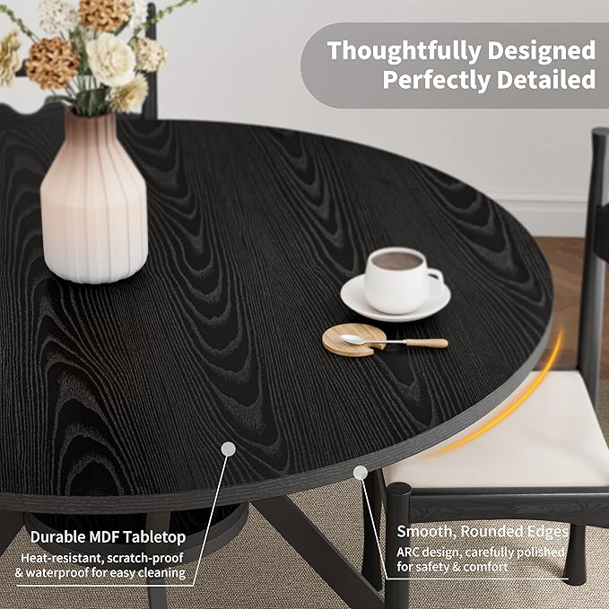Black Dining Table for 2-4, 42 Inch Round Kitchen Table - Image 4