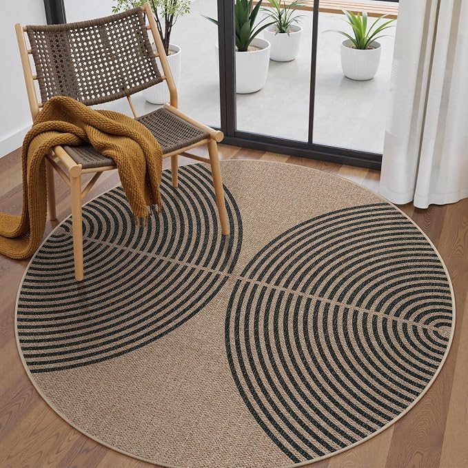Lahome Enfys Modern Rainbow Round Rug, 6ft Easy Jute Circle Patio Rug Washable by Lahome