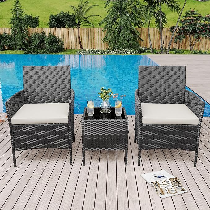 GarveeLife 3 Piece Patio Furniture Set, Rattan Outdoor Furniture - Image 8
