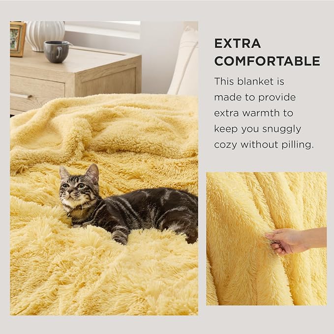 Bedsure GentleSoft Fluffy Yellow Blankets Queen Size - Image 3