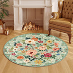 DUKINO 4ft Round Rug, Floral Washable Small Round Area Rug Non Slip, Low Pile - Image 8