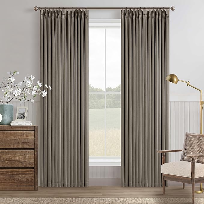 Taupe Grey Pleated Linen Blackout 80 Inch Curtains - Image 9