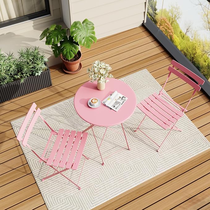 3-Piece Folding Bistro Set Outdoor Patio Furniture, Space-Saving Foldable - Image 2