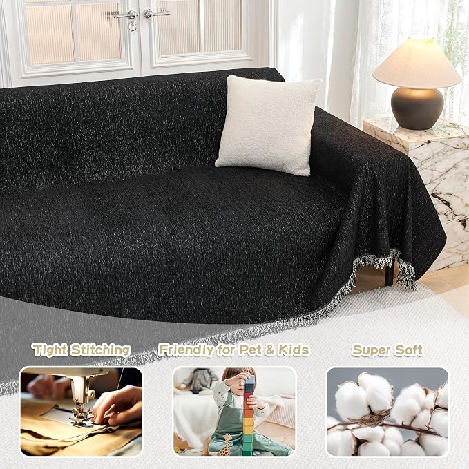 MYSKY HOME Black Couch Covers, Couch Cover 2 Cushion Sofa Pet Couch Cover - Image 2