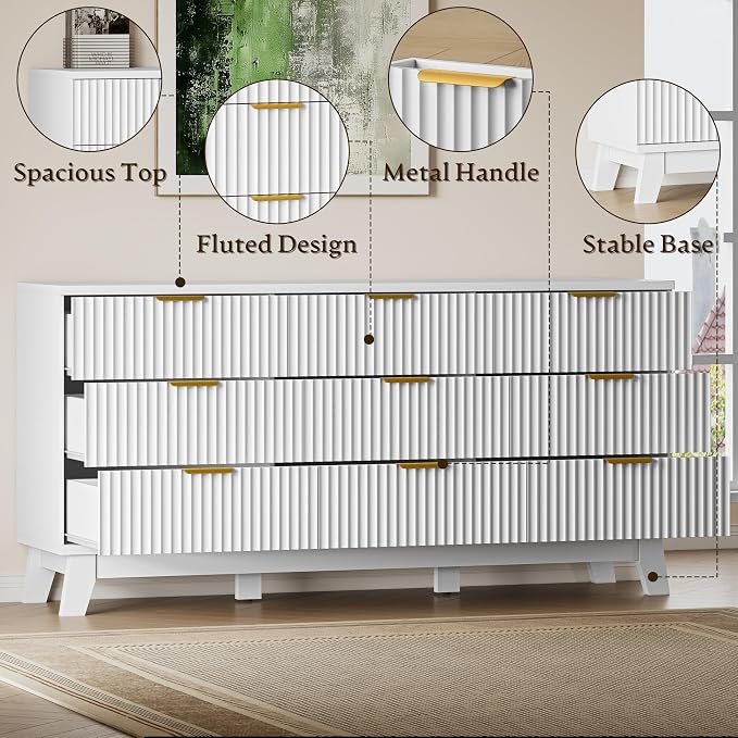 BORNOON Fluted 9 Drawer Dresser, 57.1" Wide Modern Boho Chest of Drawers - Image 5