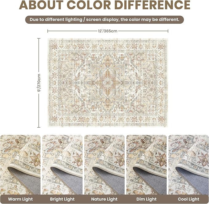 9x12 Area Rugs for Living Room, Large Washable Rug, Dining Room, Low Pile - Image 2