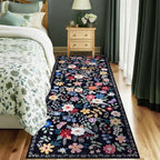 PLHXFR 2.6x8 Washable Runner Rug：Floral Indoor Kitchen Soft Carpet Black | - Image 2
