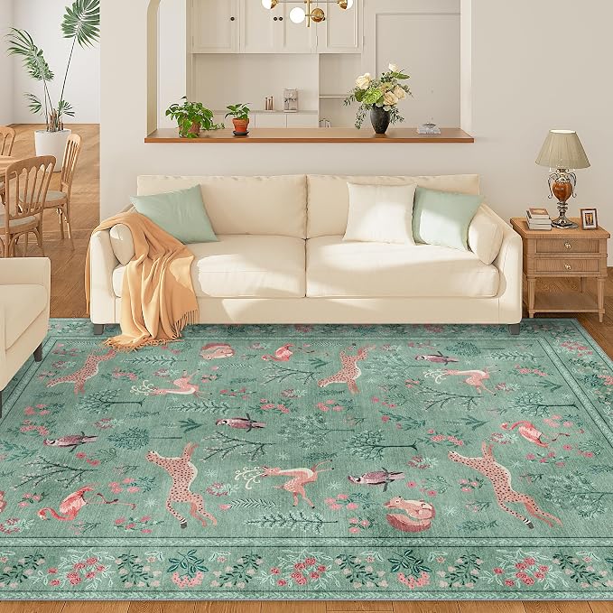 DUKINO 6x9 Area Rug, Washable Animal Living Room Rug Non Slip, Teal | Soft - Image 4