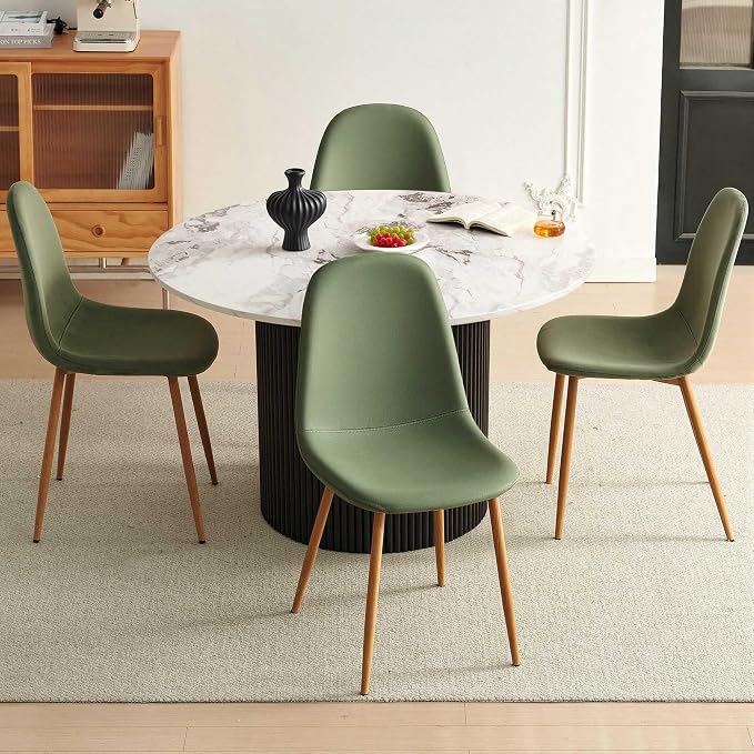 Dining Table Set for 4, Mid Century Modern 47 Inch White Marble-Look Wooden - Image 8