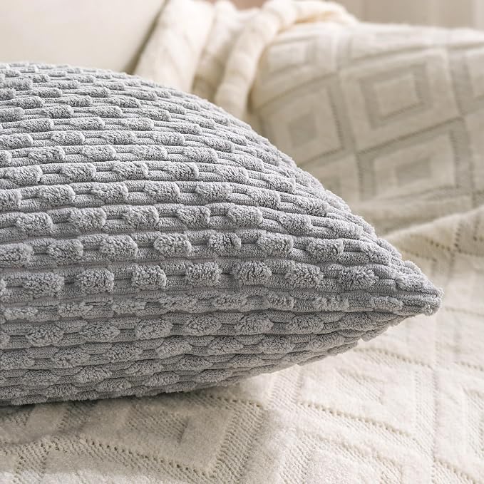 Set of 4 Grey Decorative Throw Pillow Covers 16x16 Inch Corduroy Pillow Covers - Image 6