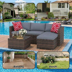 5-Piece Patio Sectional Sofa Set, All-Weather Brown PE Rattan Outdoor - Image 5