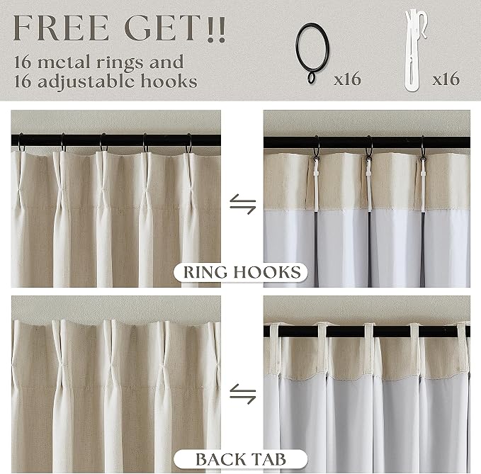 Cream Beige Pinch Pleated 120 Inch Curtains High Ceiling Linen Curtains | 100% - Image 6