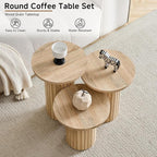 Round Nesting Coffee Table Set of 3 Mid Century Modern Wood Round Coffee Tables - Image 3