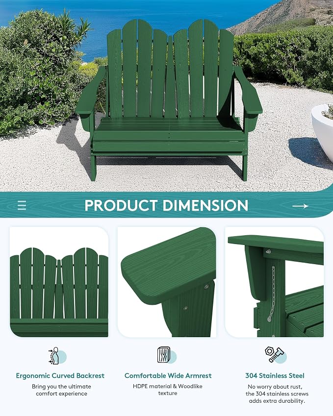 SERWALL Folding Adirondack Bench, HDPE All-Weather Adirondack Loveseat - Image 7