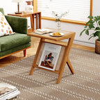 Aklaus Rattan Side Table Boho Small end Table mid Century Living Room Wooden - Image 4
