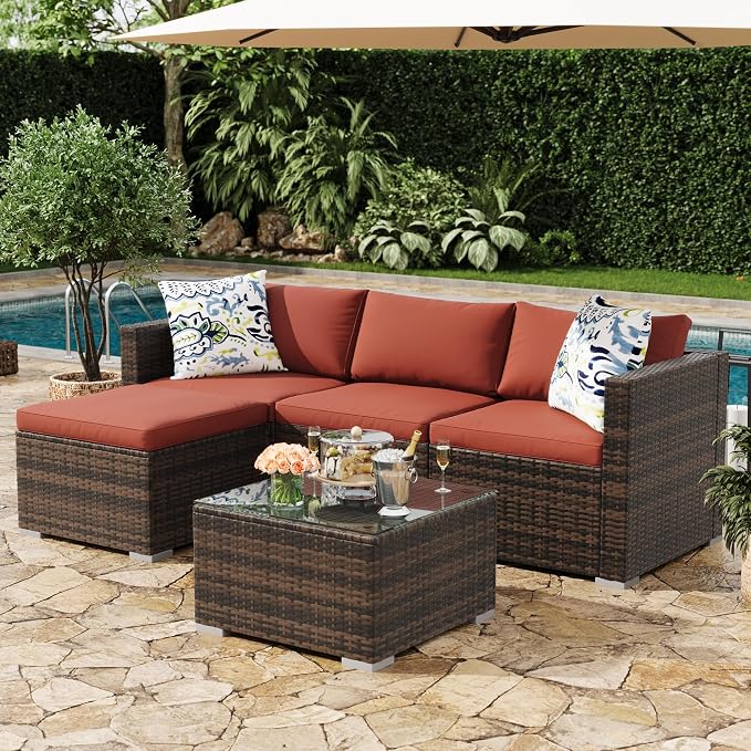 5-Piece Outdoor Sectional Sofa Set, All-Weather PE Rattan Patio Furniture by Unknown