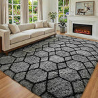 8x10 Area Rugs for Living Room, Fluffy Grey and Black Bedroom Geometric Rug | - Image 5