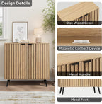Smuxee Fluted Sideboard Cabinet, Freestanding Natural Buffet Cabinet - Image 5