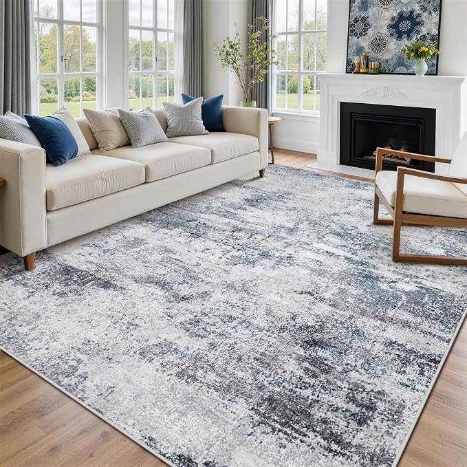 5x7 Area Rugs for Living Room Washable Bedroom Dining Room Blue Grey | Modern - Image 3