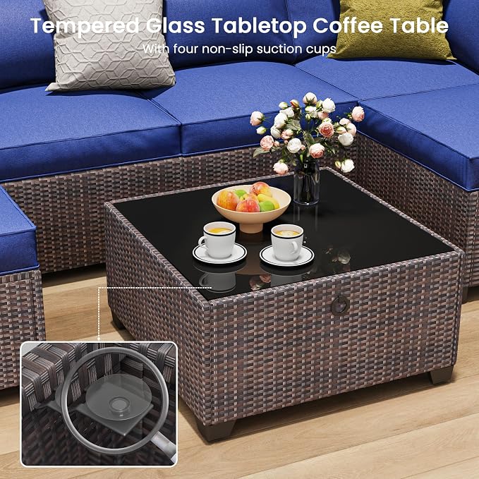 8 Piece Outdoor Patio Furniture Set, Outdoor Sectional Furniture, Rattan & - Image 6