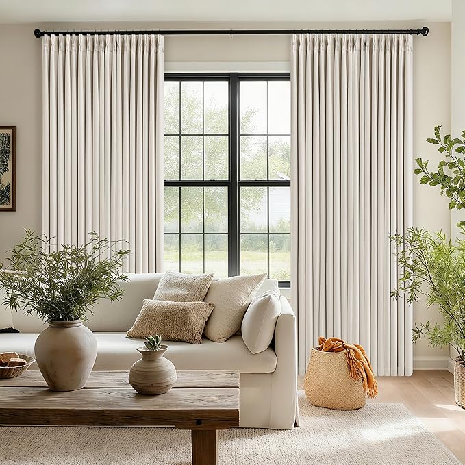 94 Inch Natural Blackout Linen Pinch Pleated Curtains 2 Panels | 100% Black Out - Image 8