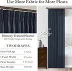 Navy Blue Pinch Pleat Light Filtering Thick Linen Curtains 102 Inches Long | - Image 4