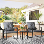 Outsunny 3 Pieces Rocking Wicker Outdoor Bistro Set, Rattan Patio Furniture Set - Image 9