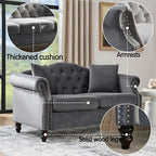 57" Chesterfield Grey Velvet 2-Seater Sofa - Image 3