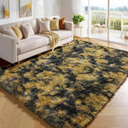Black and Yellow Bedroom Rugs 4x6 Ft, Fluffy Modern Living Room Area Rug | by PAGISOFE