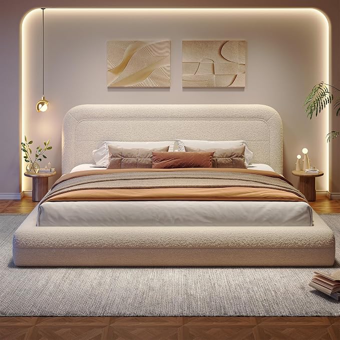 Homkdom Cloud Bed Frame and Headboard, Upholstered Soft King Size Bed Frame - Image 4