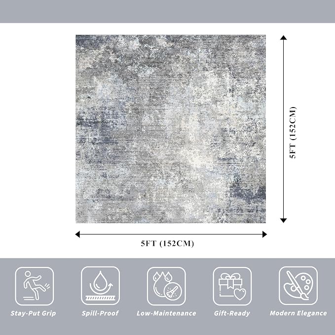 5x5 Rug Square for Living Room – Machine Washable Non-Slip Area Rug for Kitchen - Image 2