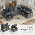 Hanherry Sectional Couch with Pull Out Sofa Bed, Corduroy Sleeper Sofa with - Image 5