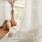 30 Inch Cafe Linen Curtains for Small Window, Cream Ivory Semi Sheer Light - Image 5