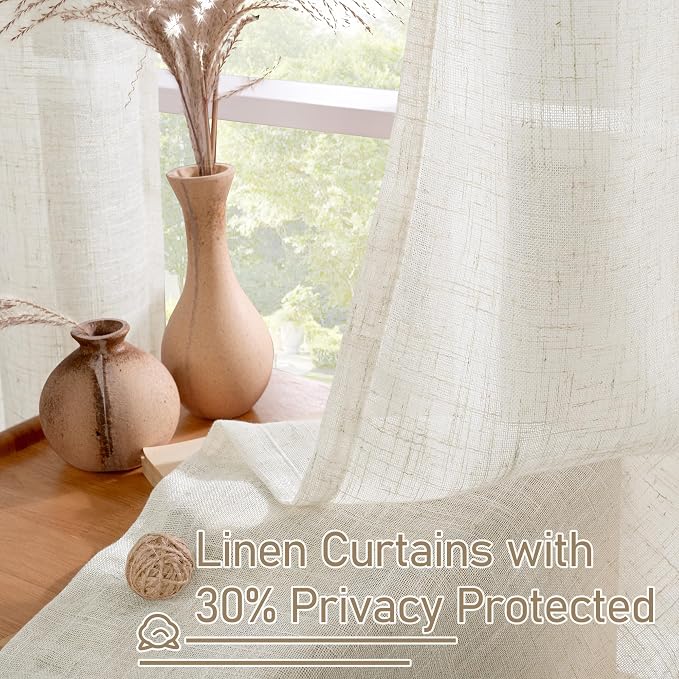 Sheer Linen Curtains for Living Room 95 inch Long 2 Panels, Light Filtering - Image 5