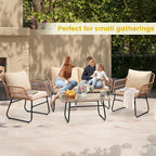 Kromax 4 Piece Patio Bistro Outdoor Furniture Set, Wicker Sofa, 2 Rattan Chairs - Image 3
