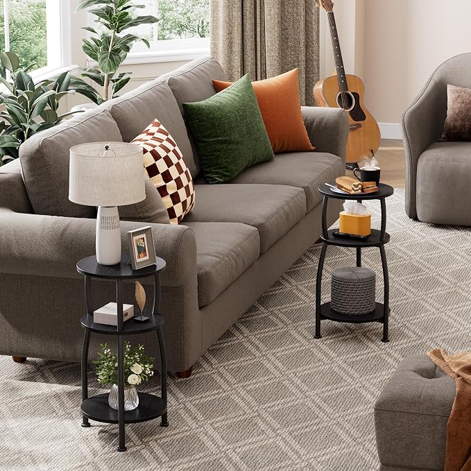 Small Round Side Table, 3-Tier End Table - Image 7