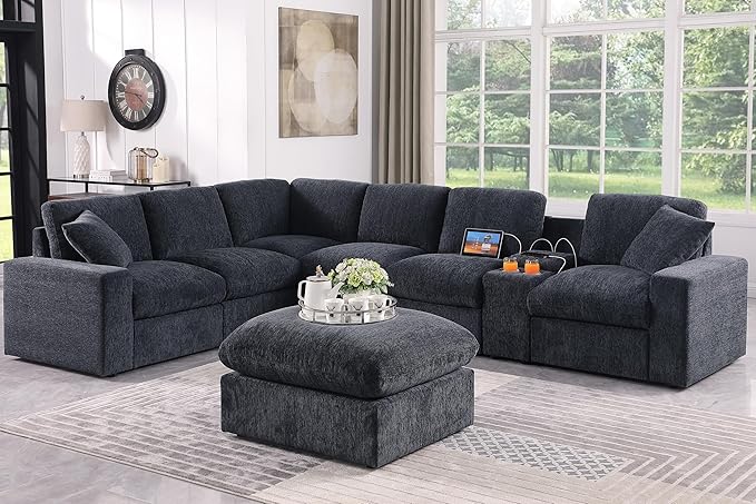 Ball & Cast 127" Oversized Modular L-Shaped Sectional Sofa, Large Chenille by BallCast