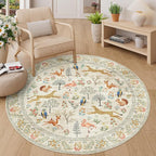 DUKINO 5ft Round Rug, Washable Animal Non Slip Circle Area Rug, Non-Shedding by DUKINO