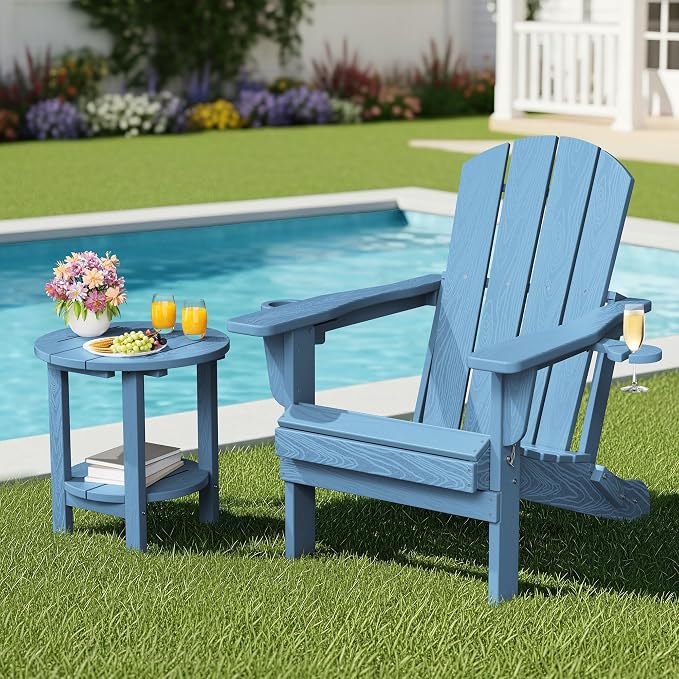 SERWALL Round Outdoor Side Table Set of 2, HDPE Small Adirondack Double End - Image 2