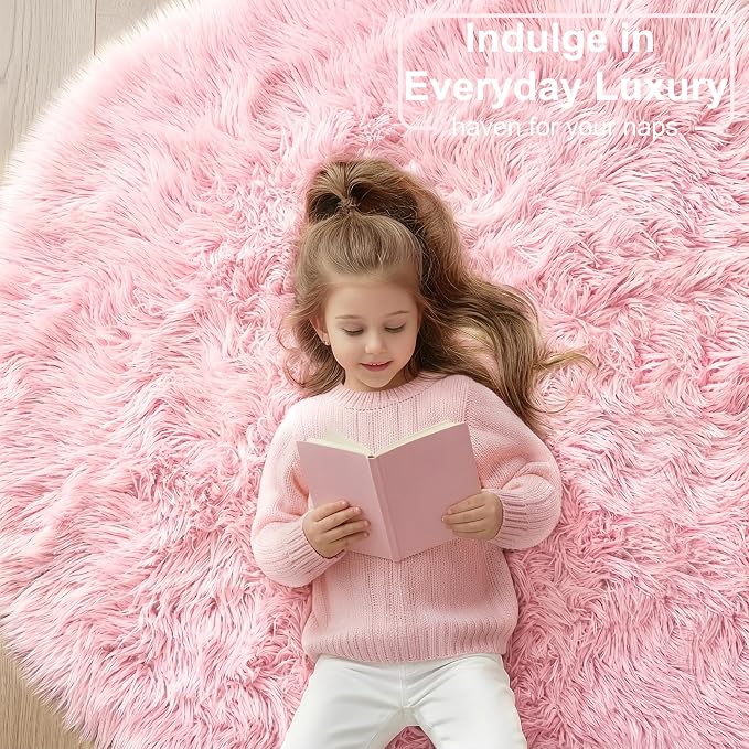 Amdrebio Pink Small Furry Circle Area Rug 3Ft - Image 8