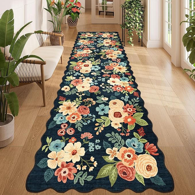 DUKINO 3x10 Runner Rug, Non Slip Floral Washable Rug by DUKINO