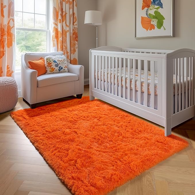 Orange Rugs for Living Room Bedroom, 5x8 Fluffy Bedside Area Rug, Soft Plush - Image 6