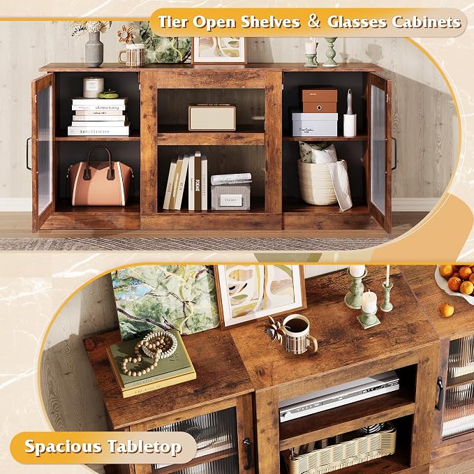 WLIVE Farmhouse TV Stand for 65 inch TV, Open Shelves TV Console for Living - Image 4