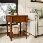 End Table with Drawer and Storage Shelf, Solid Wood Sofa Side Table, Square - Image 5