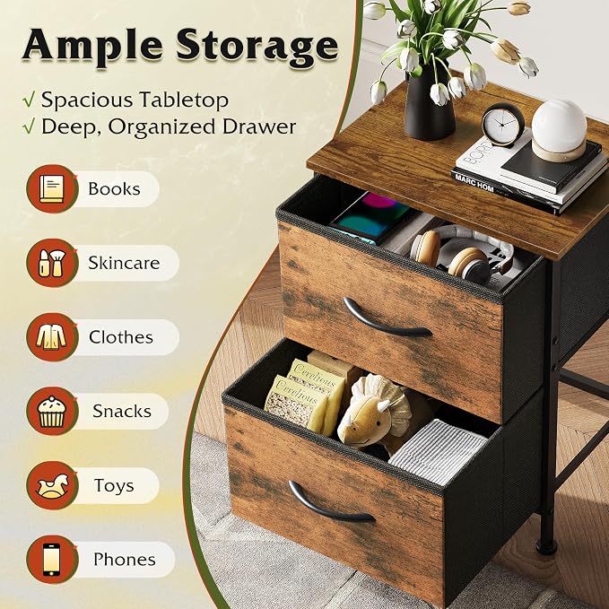 WLIVE Night Stand Set of 2, Small Dresser - Image 4