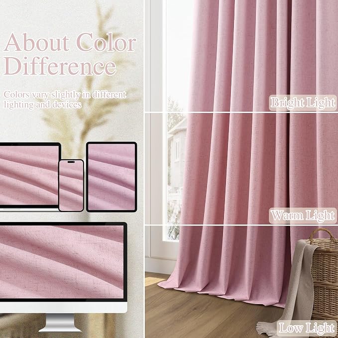 Rose 100% Blackout Linen Curtains 96 Inch Length 2 Panels Set - Image 7
